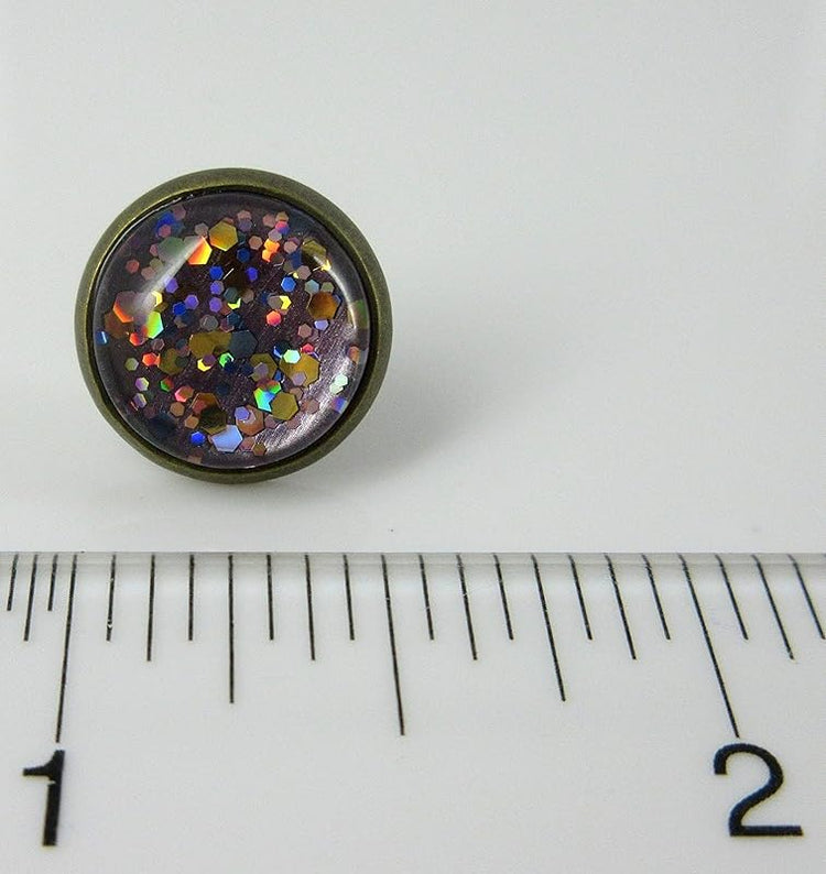 Summerfield Collection Antiqued Gold-tone Lavender Purple Glitter Glass Stud Earrings Hand-painted 12mm