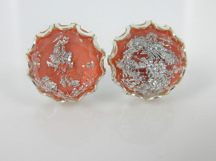 Summerfield Collection Silver Foil Faceted Resin Stud Earrings 12mm (Peach Pink)