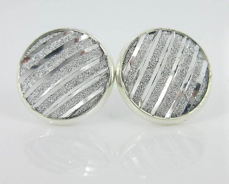 Summerfield Collection Silver-tone Frosted Metallic Stripe Stud Earrings 12mm (Silver)