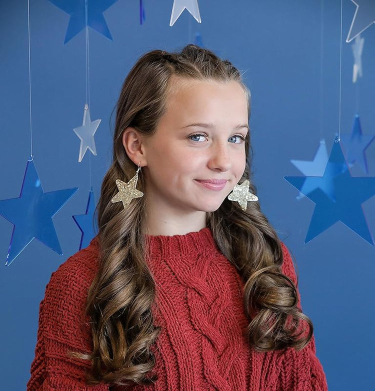 Summerfield Collection Glitter Faux Leather Large Star Dangle Earrings (Gold)