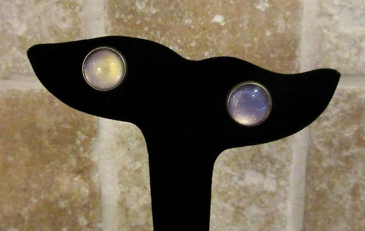 Summerfield Collection Antiqued Gold-tone Metallic Purple Color Shifting Glass Stud Earrings Hand-painted 12mm