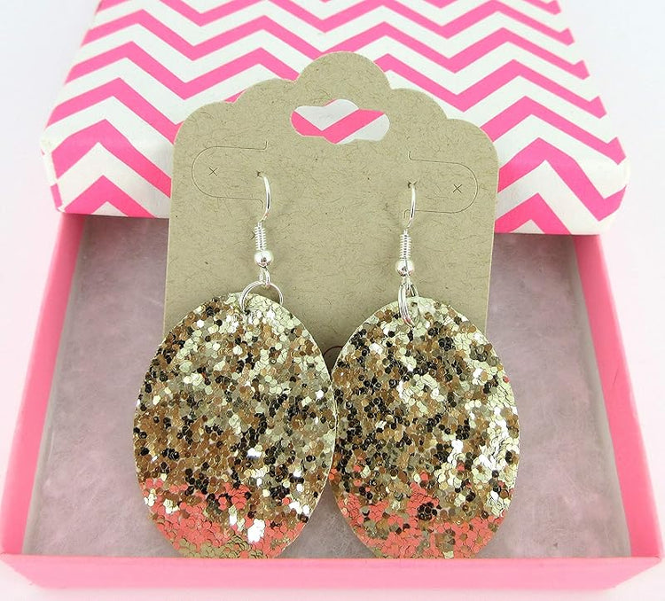 Summerfield Collection Silver-tone Glitter Faux Leather Oval Dangle Earrings (Gold)
