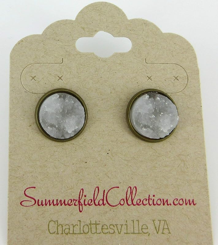 Summerfield Collection Antiqued Gold-tone Faux Druzy Stone Stud Earrings 12mm (Clear/Lt Gray)