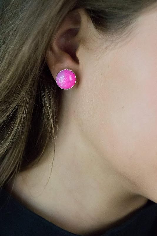 Summerfield Collection Stainless Steel Glitter Resin Stud Earrings 12mm Hot Pink Kawaii
