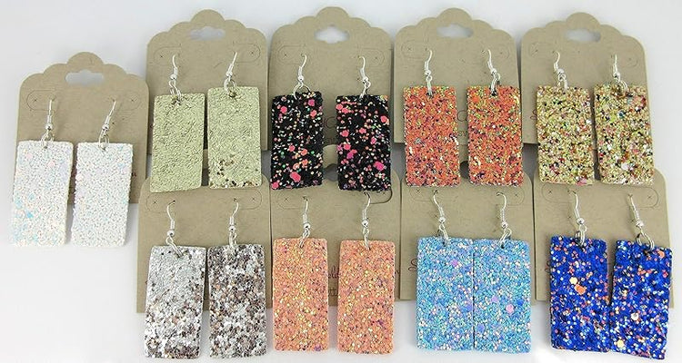 Summerfield Collection Silver-tone Glitter Faux Leather Large Rectangle Dangle Earrings (Black and Rainbow)