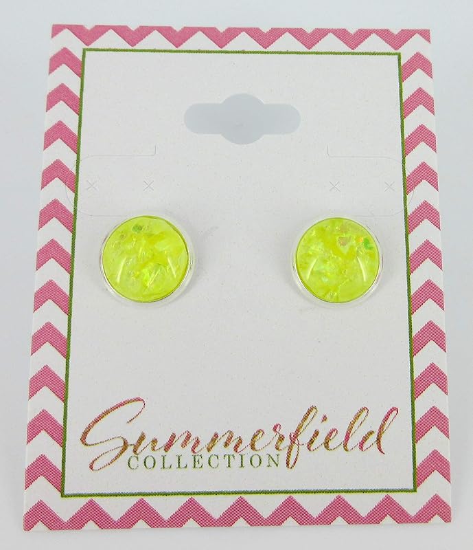 Summerfield Collection Shiny Silver-tone Opalescent Leaf Resin Stud Earrings 10mm (Yellow)