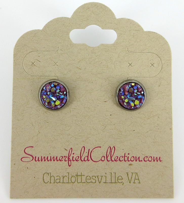 Summerfield Collection Hematite-tone Faux Druzy Stone Stud Earrings 8mm (Maroon)