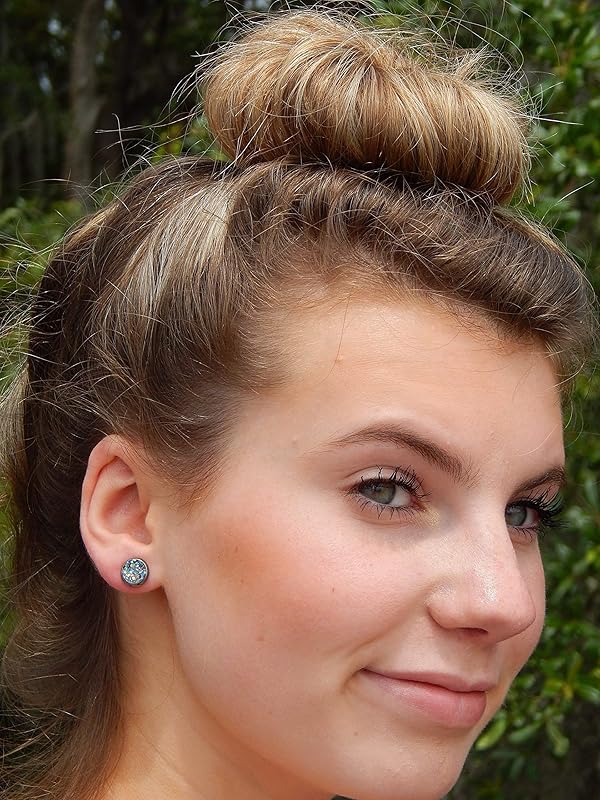 Summerfield Collection Hematite-tone Faux Druzy Stone Stud Earrings 8mm (Gray Blue AB)