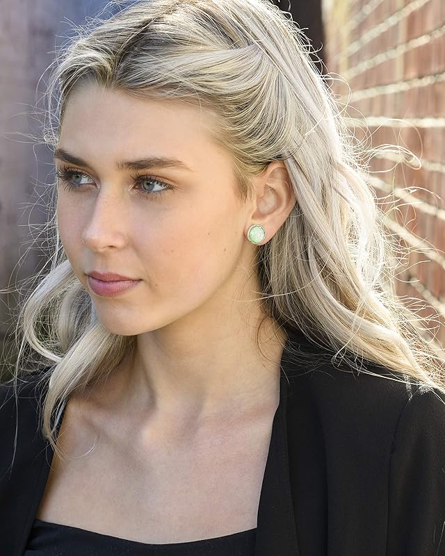 Summerfield Collection Silver-tone Duo Stud Earrings Hand-painted Mint Green Twinkle Glitter Glass Faux Druzy Stone 12mm