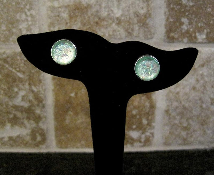 Summerfield Collection Silver-Tone Seafoam Iridescent Glitter Glass Stud Earrings 1/2" Round Mermaid Tears