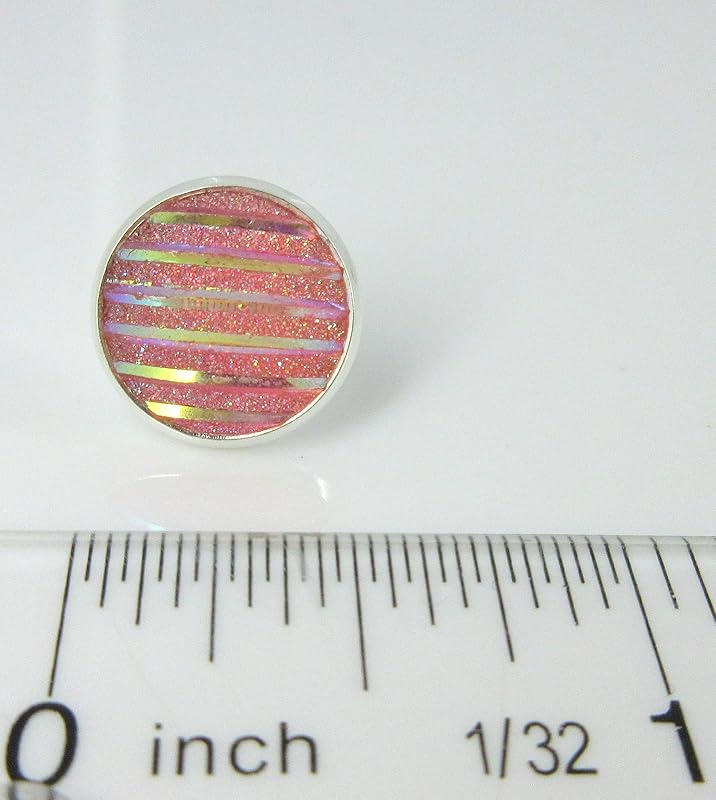 Summerfield Collection Silver-tone Frosted Metallic Stripe Stud Earrings 12mm (Light Pink AB)
