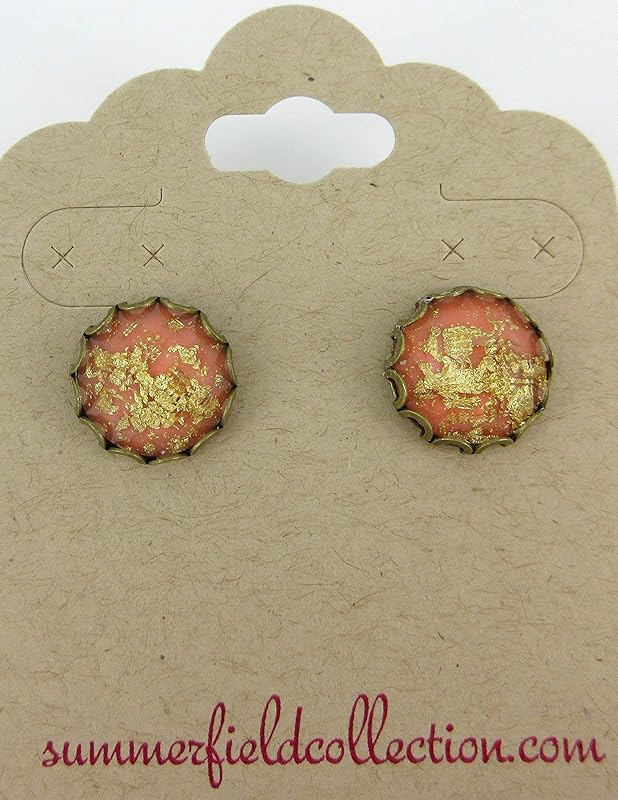 Summerfield Collection Antiqued Gold-tone Faceted Resin Leaf Foil Stud Earrings 12mm (Peach)