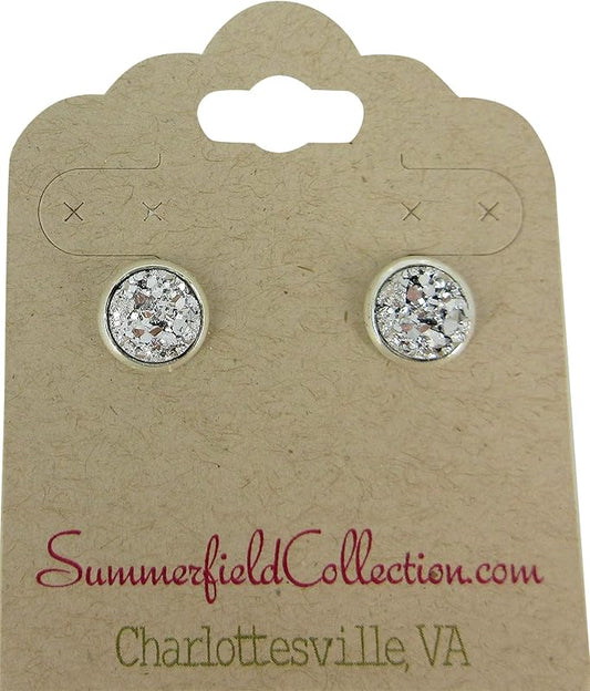 Summerfield Collection Silver-tone Metallic Faux Druzy Stone Stud Earrings 8mm (Silver)