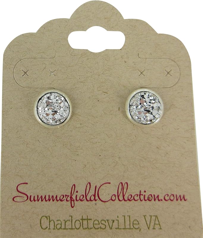 Summerfield Collection Silver-tone Metallic Faux Druzy Stone Stud Earrings 8mm (Silver)