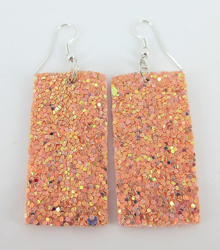 Summerfield Collection Silver-tone Glitter Faux Leather Large Rectangle Dangle Earrings (Pink)