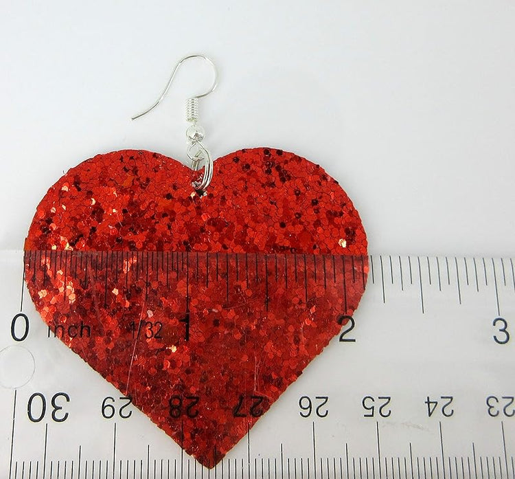 Summerfield Collection Red Glitter Faux Leather Large Heart Dangle Earrings