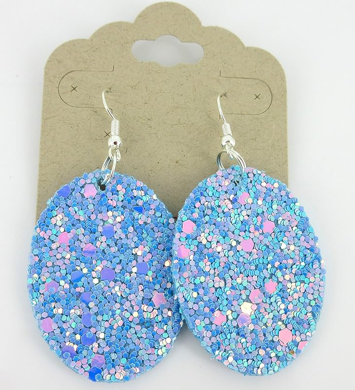 Summerfield Collection Silver-tone Glitter Faux Leather Oval Dangle Earrings (Sky Blue AB)