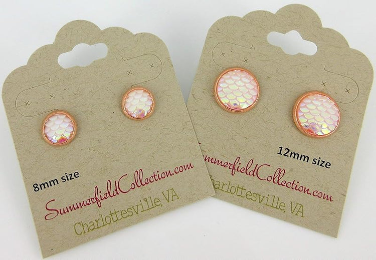 Summerfield Collection Rose Gold-tone Light Pink White AB Mermaid Scale Stud Earrings Dragon (8mm)