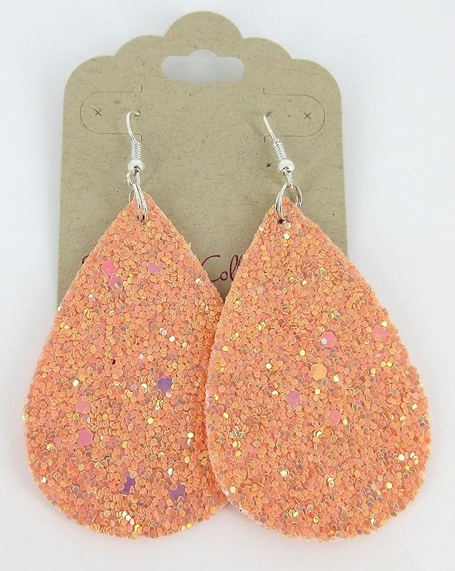 Summerfield Collection Silver-tone Glitter Faux Leather Large Teardrop Dangle Earrings (Pink)