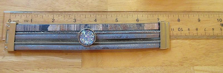 Summerfield Collection Interchangeable Snap Bracelet 3 Charm Set Purple Glitter Glass Layered Leather