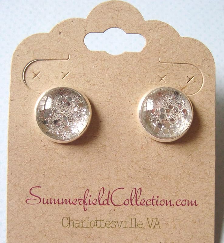 Summerfield Collection Silver-tone Glitter Glass Stud Earrings 12mm Hand-painted