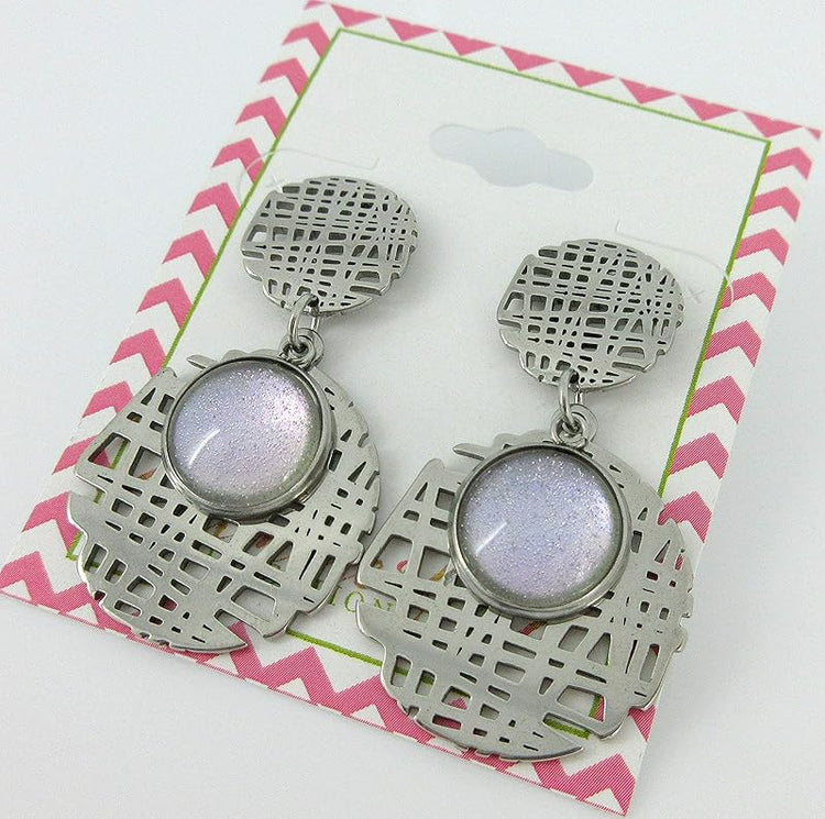 Summerfield Collection Stainless Steel Colorshifting Glitter Glass Geo Drop Earrings