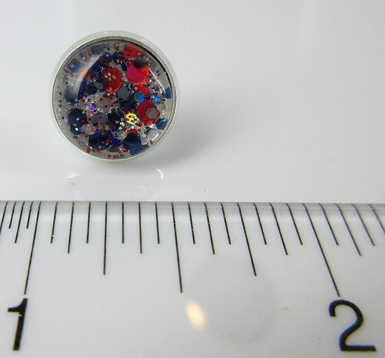 Summerfield Collection Silver-tone Patriotic Glitter Glass Stud Earrings Hand-painted 12mm