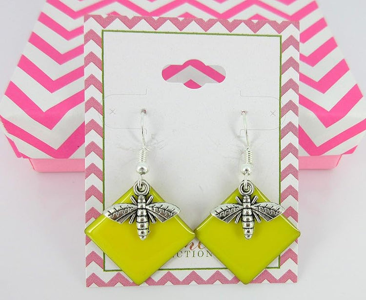 Summerfield Collection Silver-tone Yellow Enamel Bee Charm Dangle Earrings