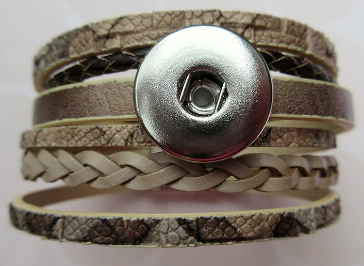 Summerfield Collection Interchangeable Snap Bracelet 3 Charm Set Brown Glitter Glass Layered Leather