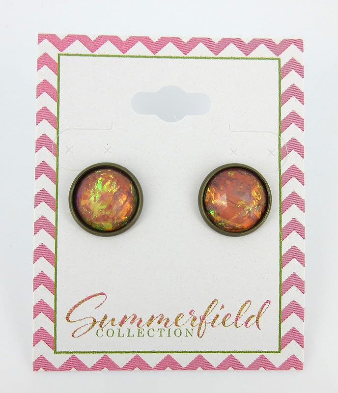 Summerfield Collection Antiqued Gold-tone Faceted Resin Opalescent Stud Earrings 12mm (Peach)