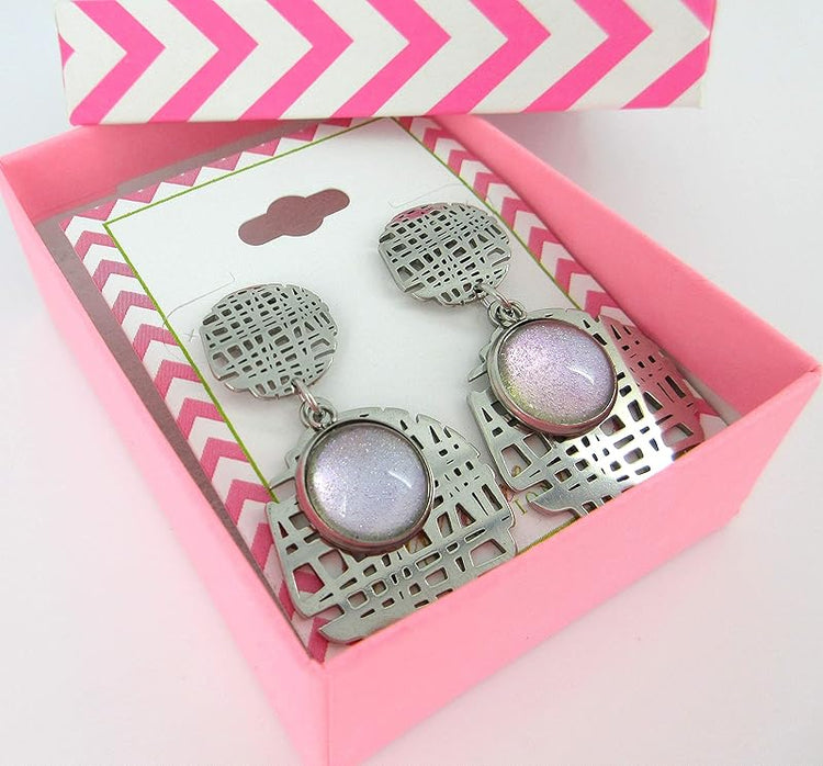 Summerfield Collection Stainless Steel Colorshifting Glitter Glass Geo Drop Earrings