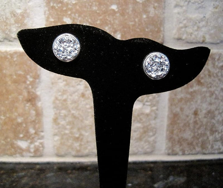 Summerfield Collection Trio Stud Earrings Ocean Blue Glitter Glass Silver Faux Druzy Stone Set 12mm