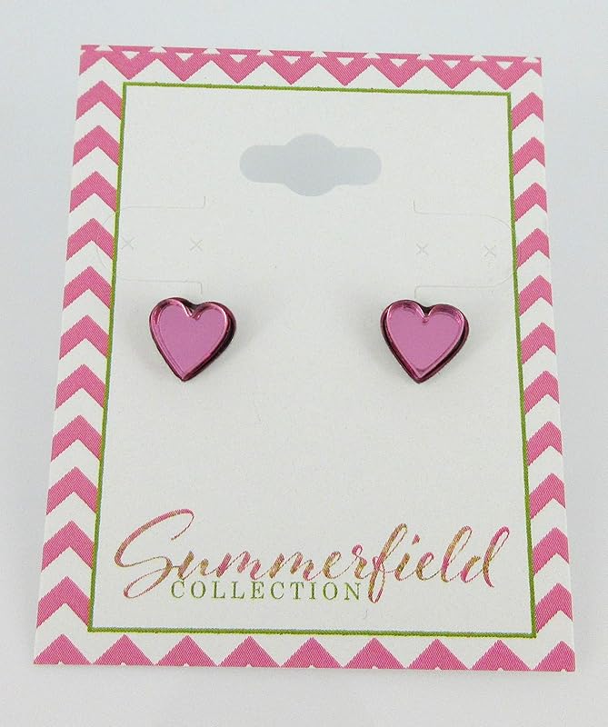 Summerfield Collection Stainless Steel Mirror Heart Stud Earrings 8mm (Pink)