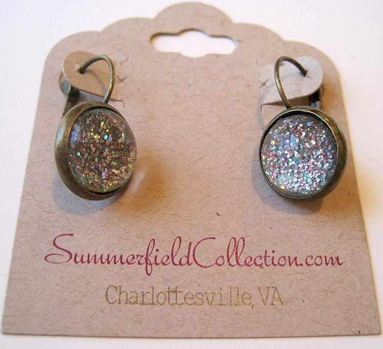 Summerfield Collection Antiqued Gold-tone Mint Green Glitter Glass Lever-back Drop Earrings Hand-painted