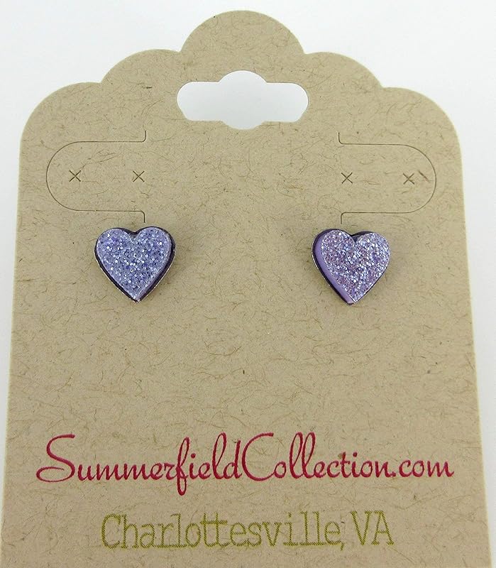 Summerfield Collection Stainless Steel Glitter Acrylic Heart Stud Earrings 8mm (Lilac Purple)