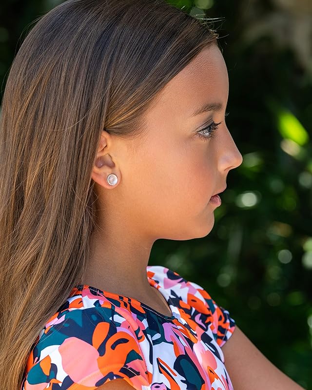 Summerfield Collection Silver-tone Peach Color Shift Glitter Glass Stud Earrings Hand-painted 8mm