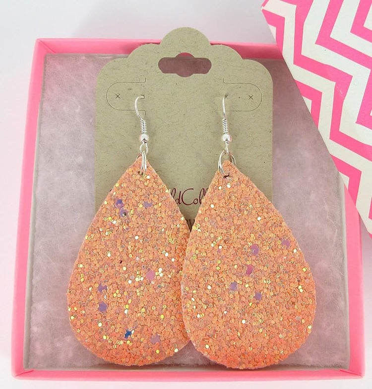 Summerfield Collection Silver-tone Glitter Faux Leather Large Teardrop Dangle Earrings (Pink)