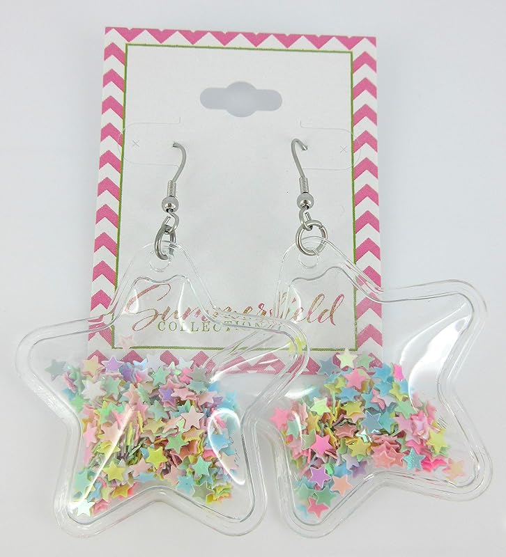 Summerfield Collection Confetti Glitter Shaker Large Star Dangle Earrings Stainless Steel (Multi)
