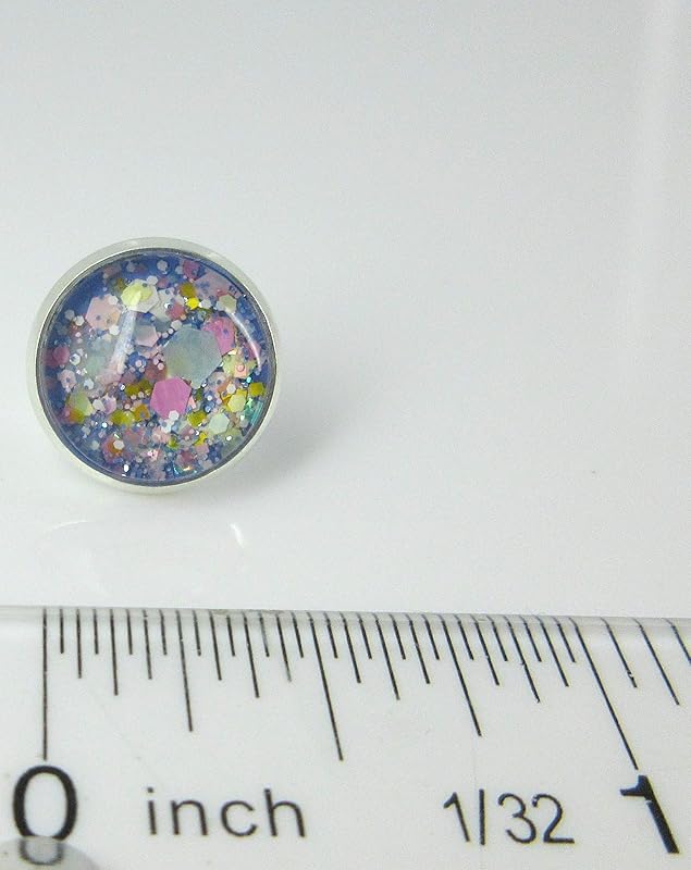 Summerfield Collection Silver-Tone Blue Pastel Periwinkle Glitter Glass Stud Earrings 1/2" Round