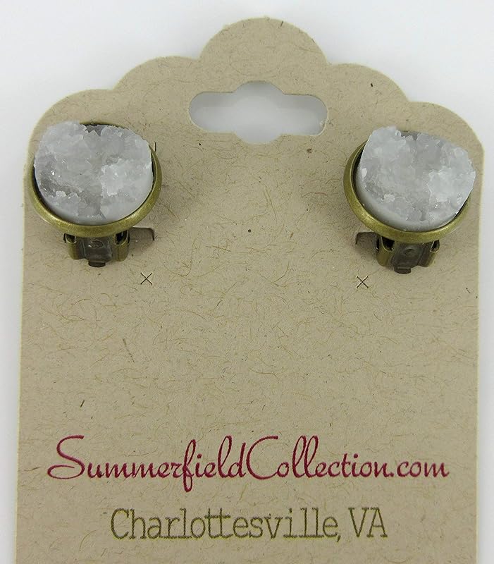 Summerfield Collection CLIP-ON Antiqued Gold-tone Faux Druzy Stone Stud Earrings 12mm (Clear)