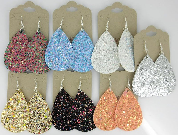 Summerfield Collection Silver-tone Glitter Faux Leather Large Teardrop Dangle Earrings (Gold and Rainbow)