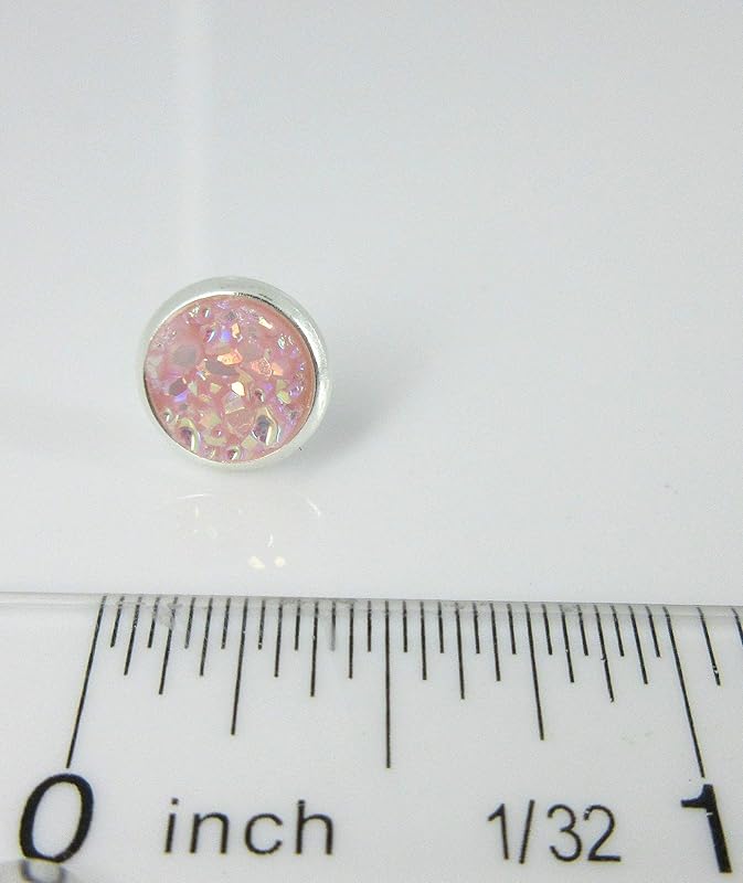 Summerfield Collection Silver-tone Pastel AB Faux Druzy Stone Stud Earrings 8mm (Ballet Pink)