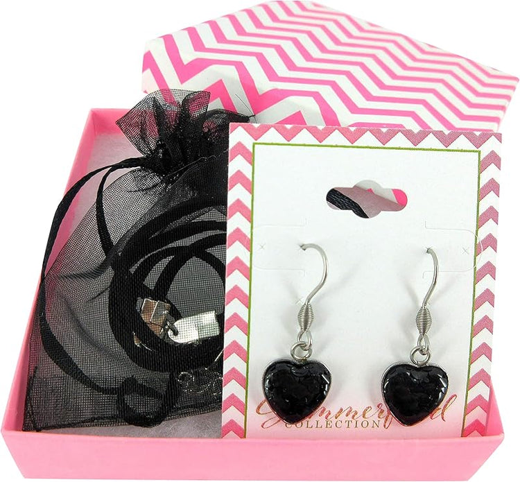 Summerfield Collection Mermaid Heart Choker Necklace Faux Black Suede Cord Dangle Earrings Set (Black)
