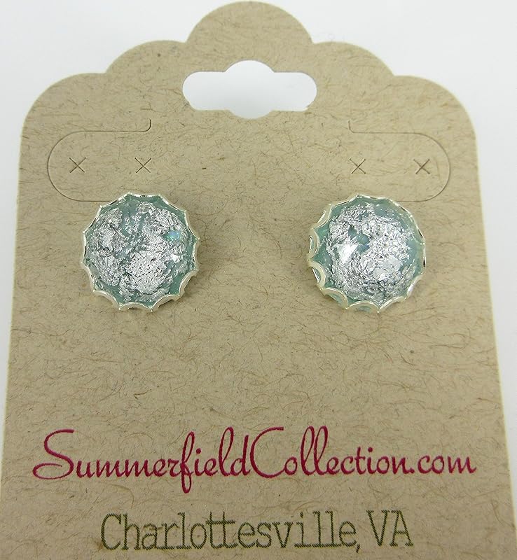 Summerfield Collection Silver Foil Faceted Resin Stud Earrings 12mm (Lt Dusty Blue)