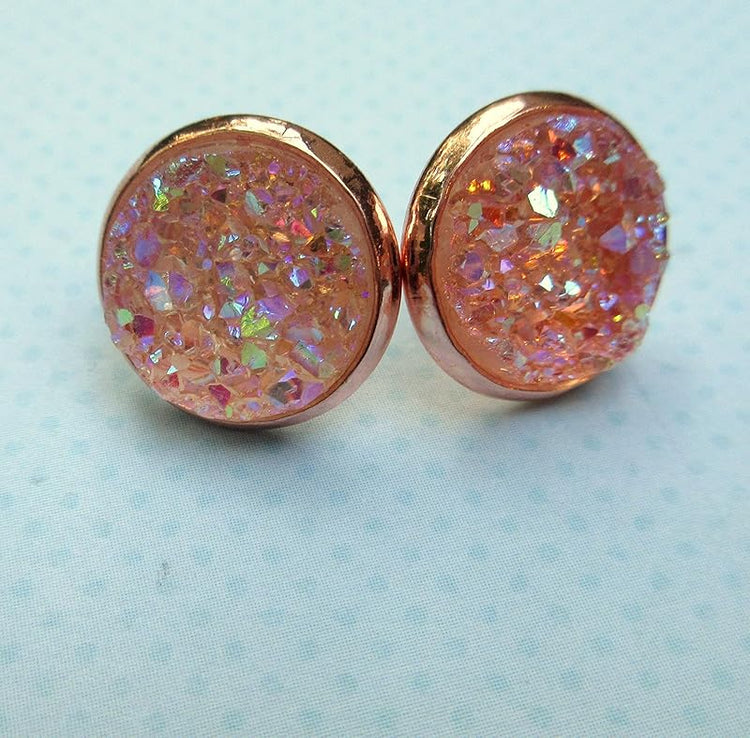Summerfield Collection Rose Gold-tone Faux Druzy Stone Stud Earrings 12mm (Blush)