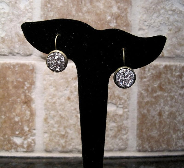 Summerfield Collection Antiqued Gold-tone Silver Faux Druzy Stone Lever-back Drop Earrings 12mm