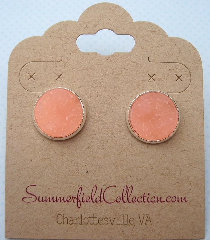 Summerfield Collection Silver-tone Faux Druzy Stone Stud Earrings 12mm (Peach Pink)