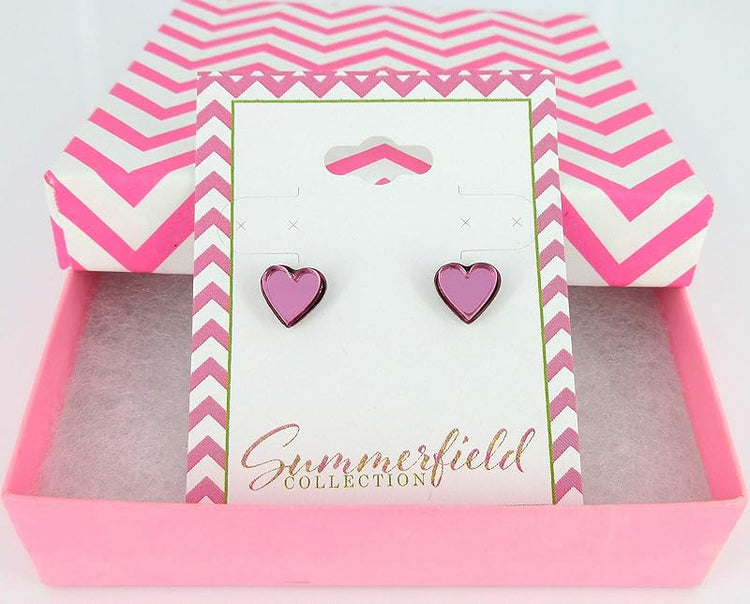 Summerfield Collection Stainless Steel Mirror Heart Stud Earrings 8mm (Pink)