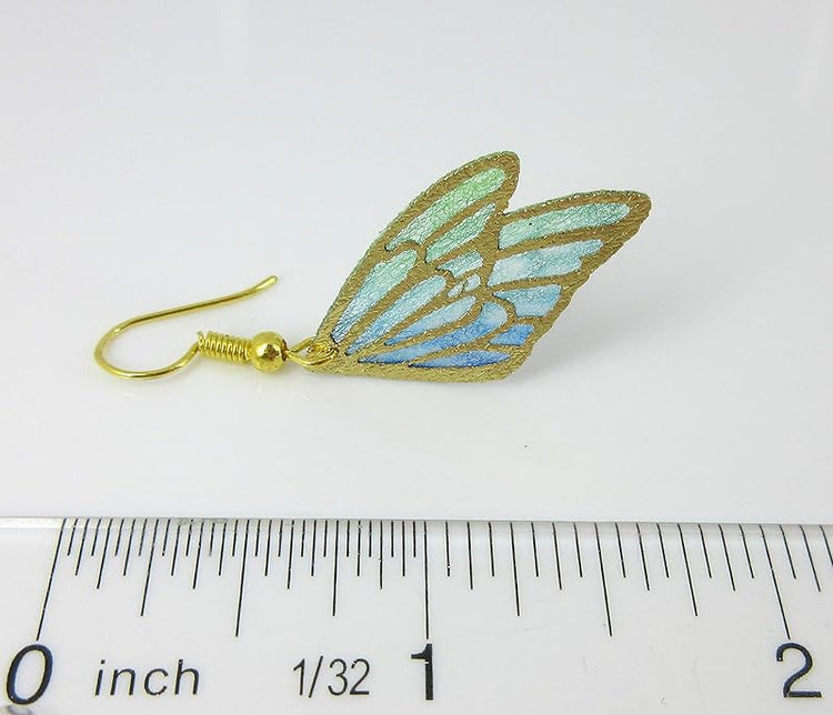 Summerfield Collection Gold Tone Butterfly Wing Fabric Dangle Earrings (Blue and Green Double Wing)