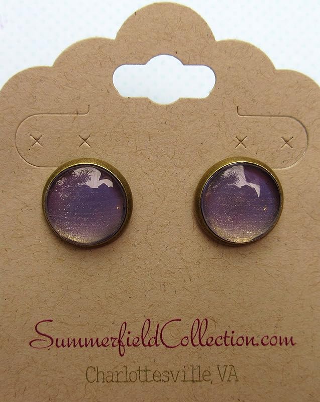 Summerfield Collection Antiqued Gold-tone Metallic Purple Color Shifting Glass Stud Earrings Hand-painted 12mm